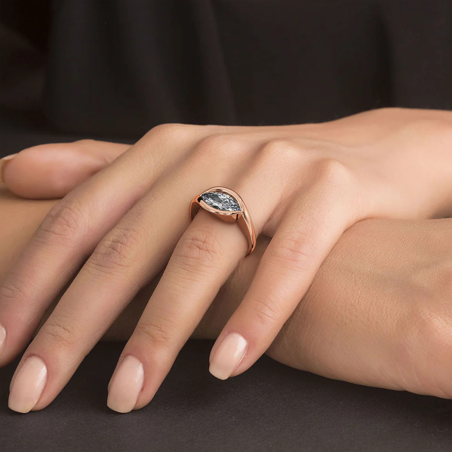 Noor - Rose Gold - noor-RG-marquise-hand.
